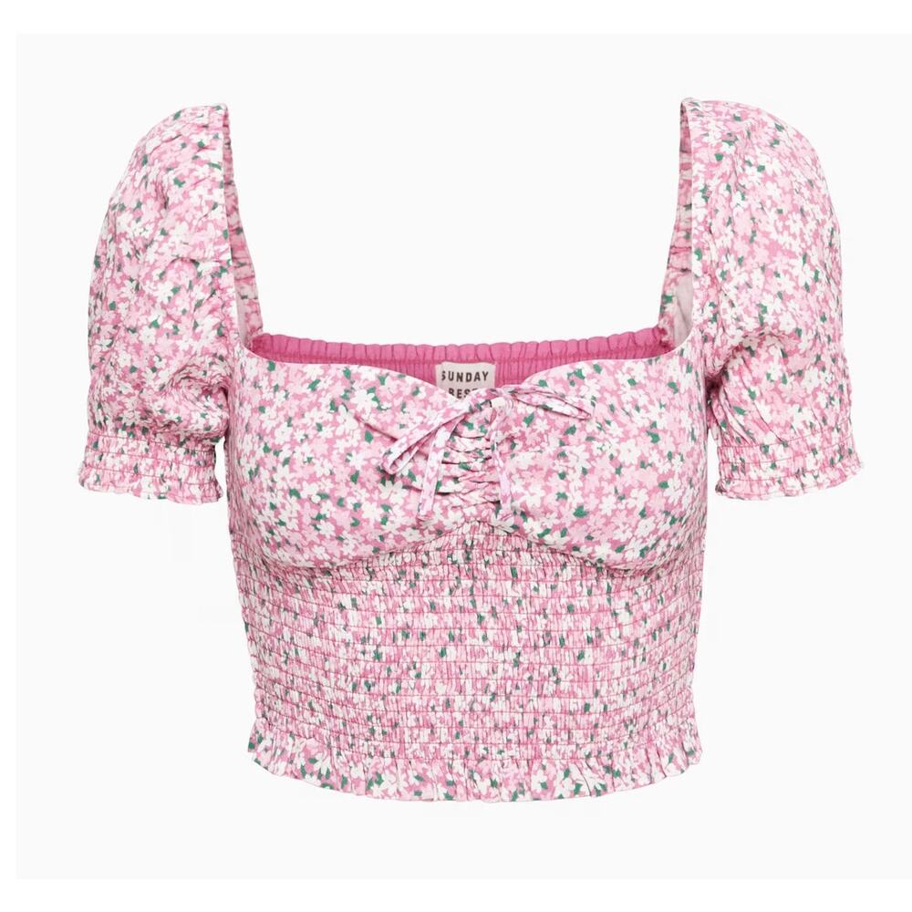 Sunday Best Sinatra Smocked Puff-Sleeve Crop Blouse Top Jam Packed Floral Small